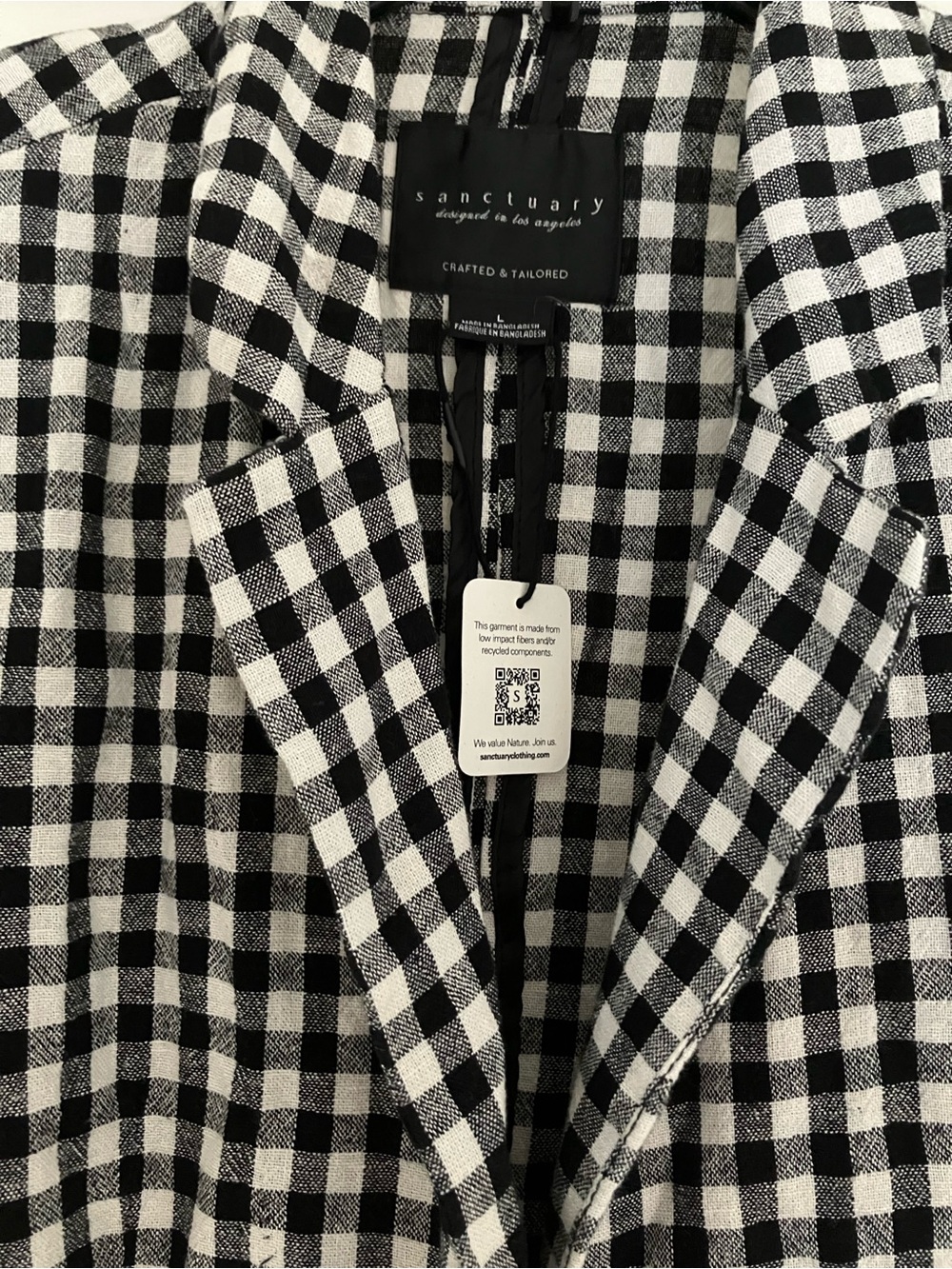 SANCTUARY Black and White Checkered Linen Blend Blazer Jacket Large L NEW NWT - Picture 5 of 13